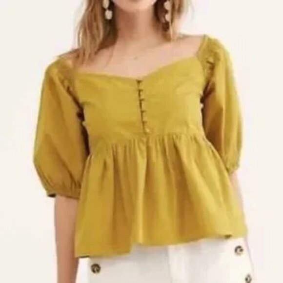 Free People Blouse Veronica Sweetheart Top Chartreuse Green/Yellow SMALL - Picture 1 of 6